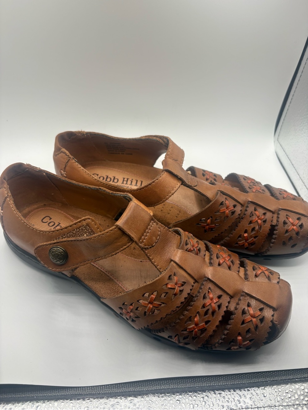 Cobb Hill by New Balance Brown Leather Woven Strap Slip-On